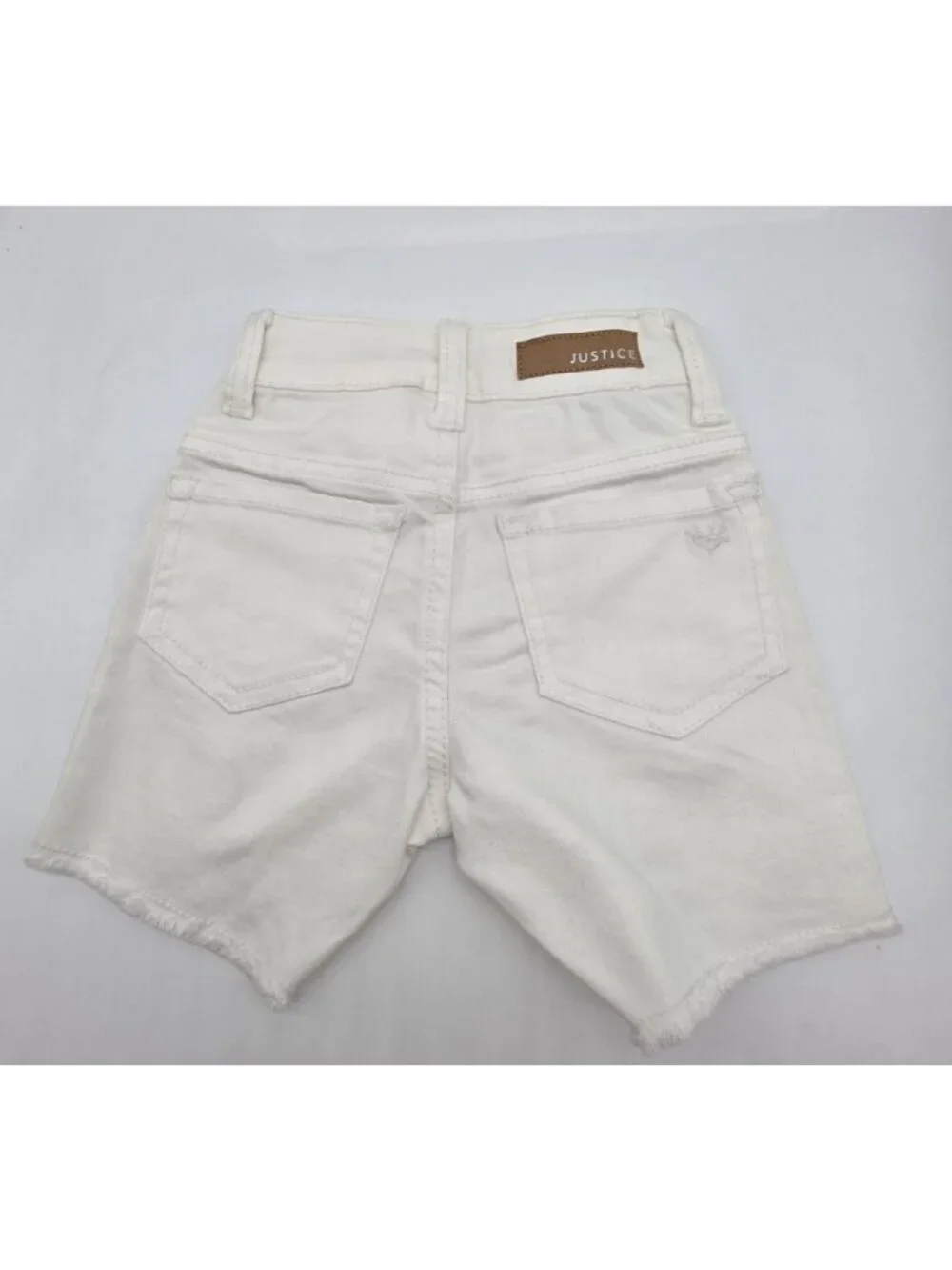 Justice Girl's Childs Shorts Size 6 Slim White Denim Cut Off Patches Midi Short